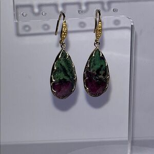 Ruby Zoisite 925 tear drop earrings